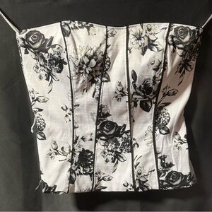 White House Black Market Black and White Floral Corset